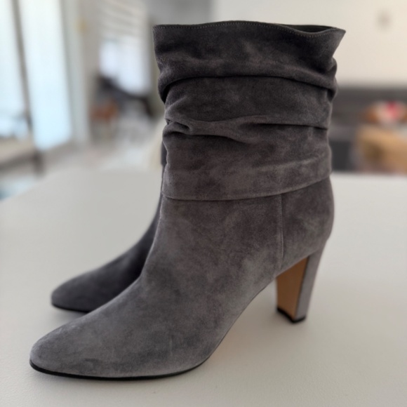 Manolo Blahnik Grey Slouchy Leather Ankle Boots - Picture 3 of 8